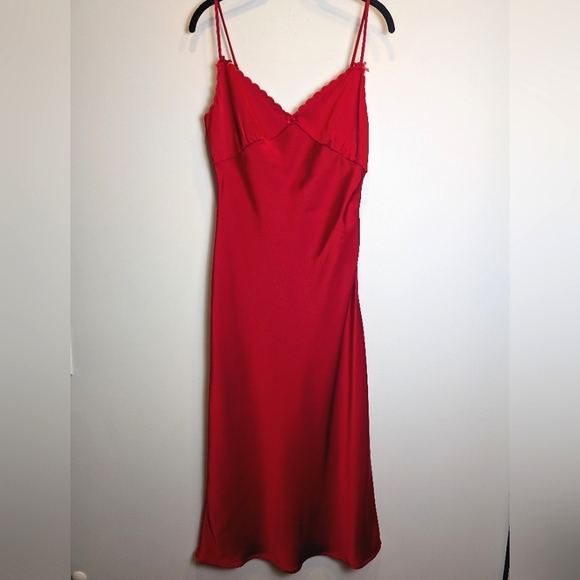 Lush Sexy Red Satin Midi Slip Dress Size Medium - Picture 3 of 9